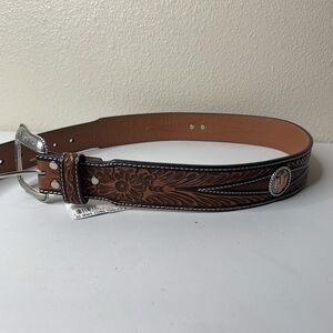 Nocona Men's Cactus Brown Leather Tooled Belt New Sz 32 N210001775